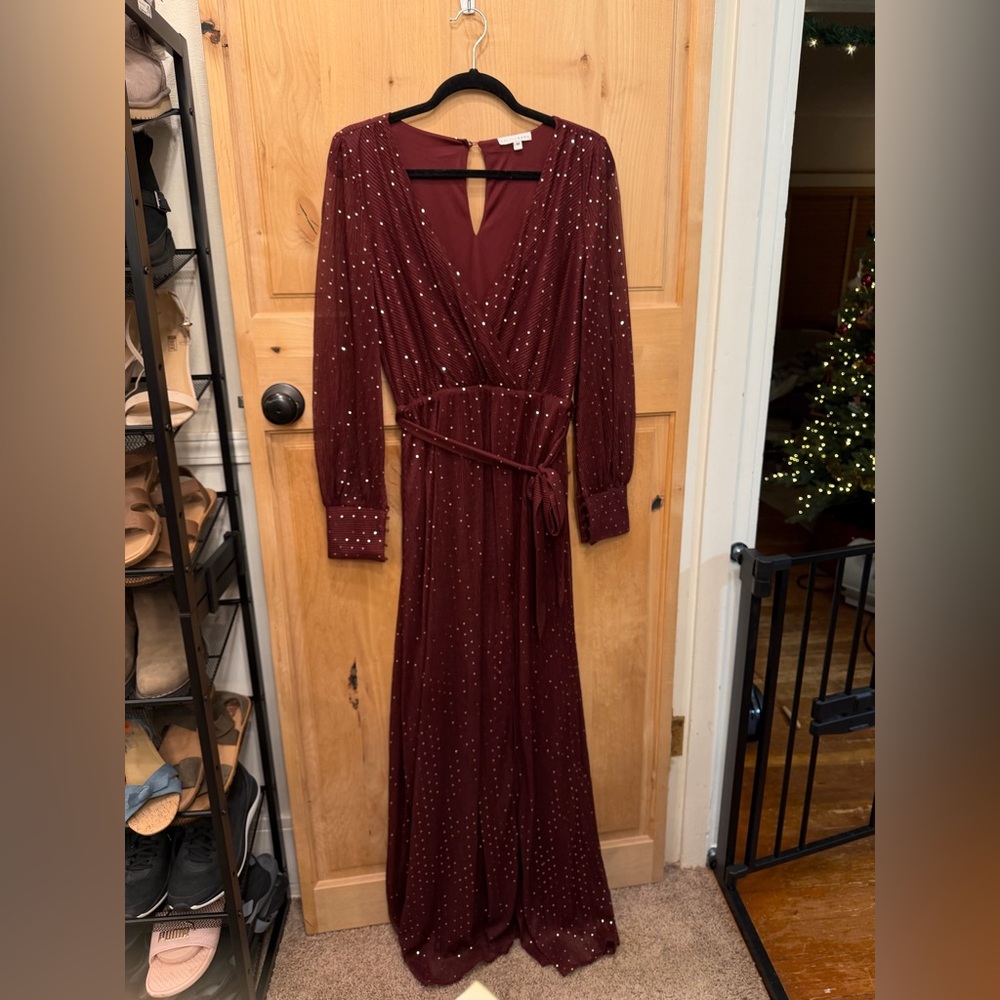 Baltic Born Long Sleeve Burgundy Dress with Sparkle